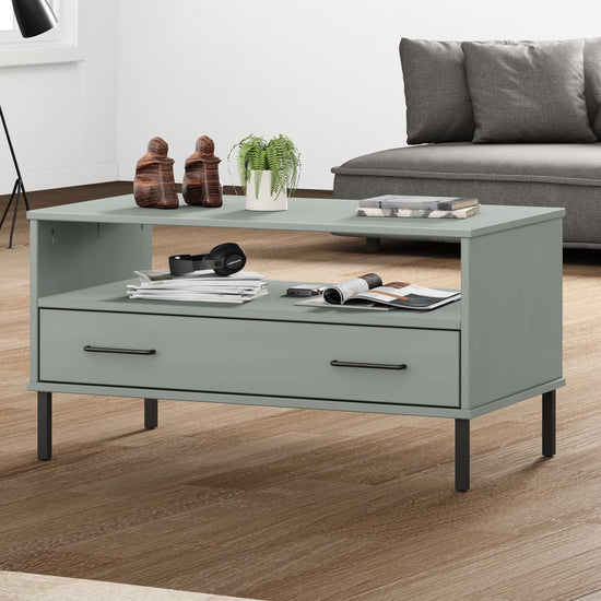Salontafel met metalen poten OSLO 85x50x45 cm hout grijs MeubelReus