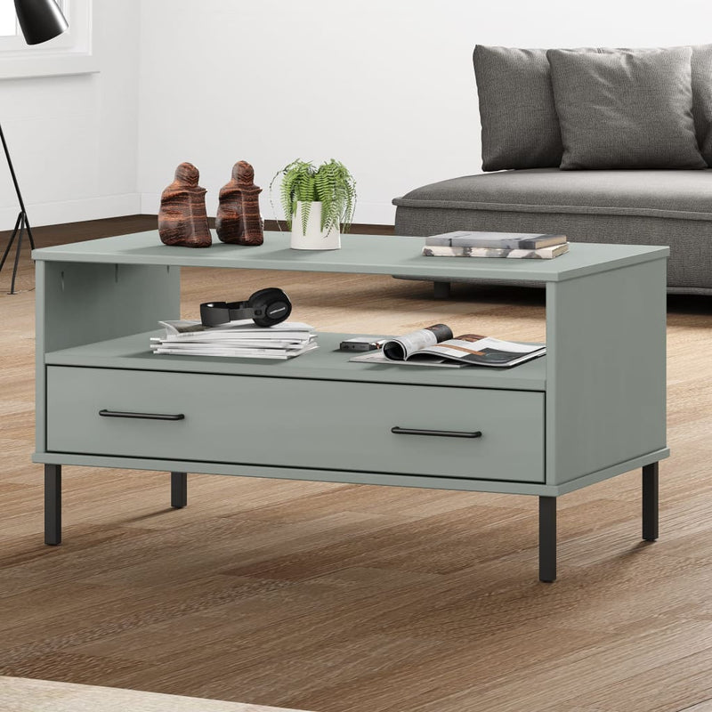 Salontafel met metalen poten OSLO 85x50x45 cm hout grijs MeubelReus