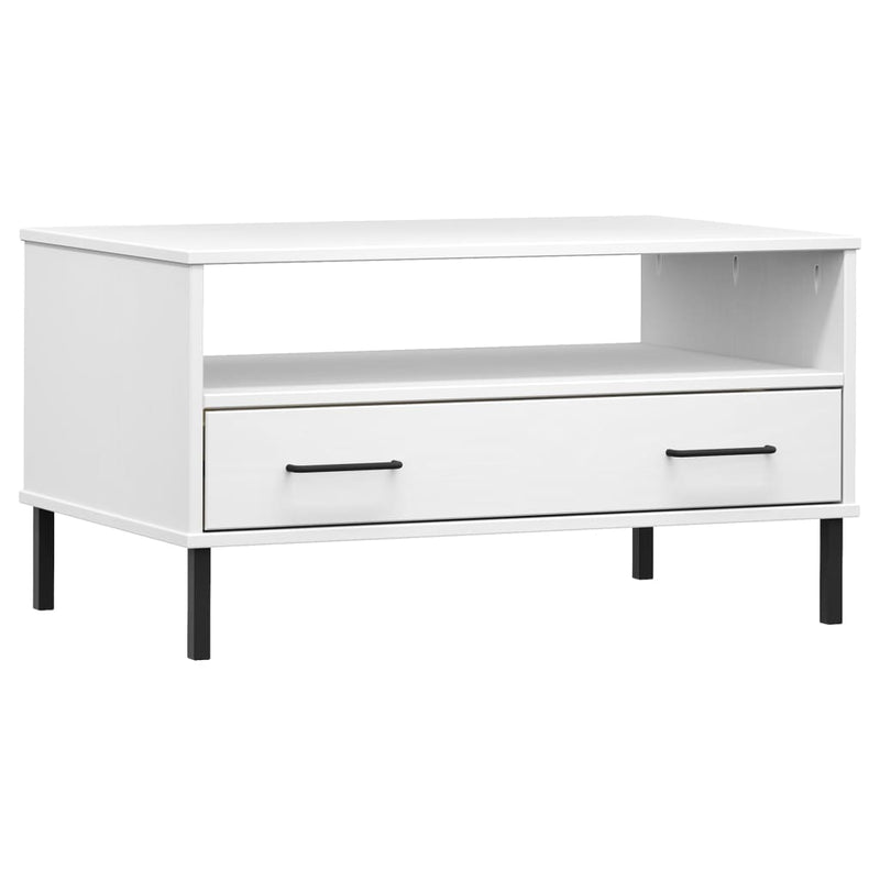Salontafel met metalen poten OSLO 85x50x45 cm masssief hout wit MeubelReus