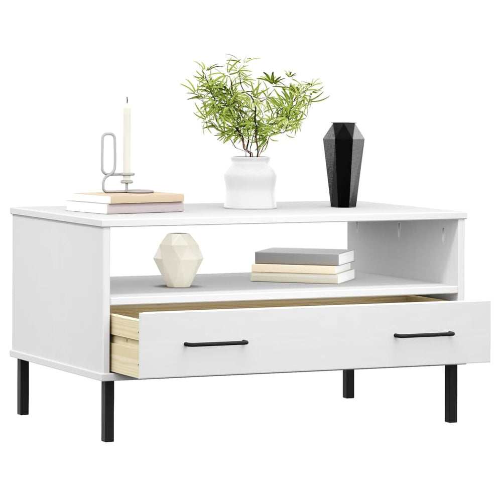 Salontafel met metalen poten OSLO 85x50x45 cm masssief hout wit MeubelReus