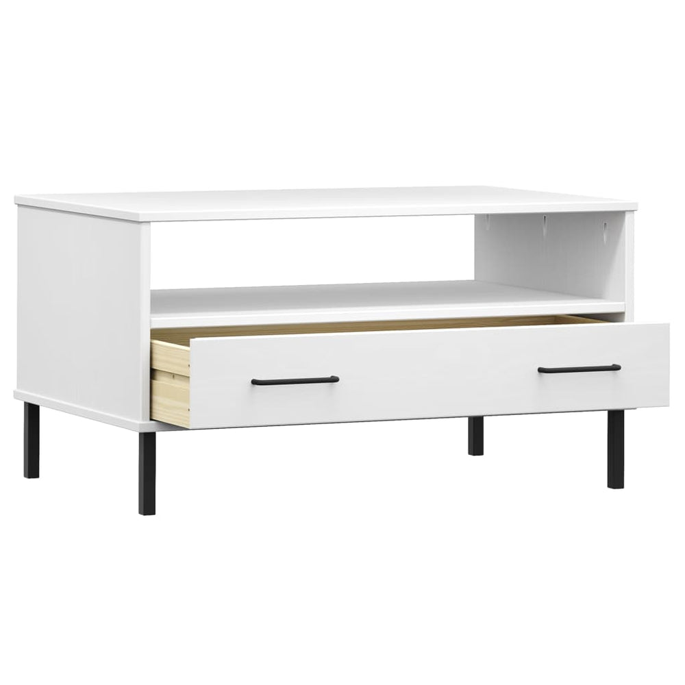 Salontafel met metalen poten OSLO 85x50x45 cm masssief hout wit MeubelReus