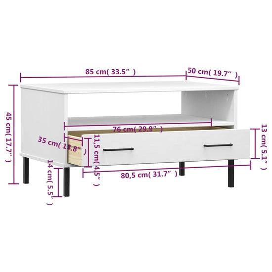 Salontafel met metalen poten OSLO 85x50x45 cm masssief hout wit MeubelReus