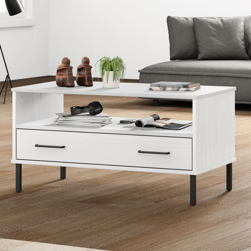 Salontafel met metalen poten OSLO 85x50x45 cm masssief hout wit MeubelReus