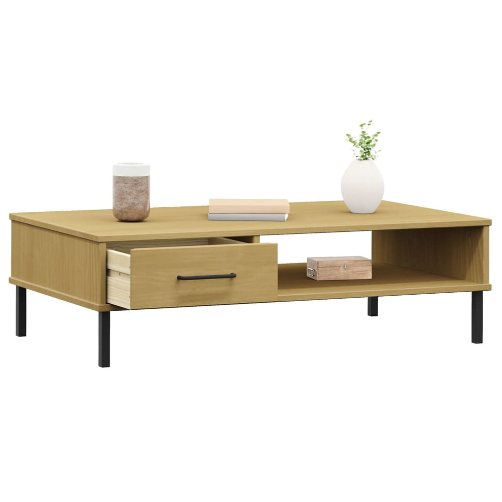 Salontafel met metalen poten OSLO massief grenenhout bruin MeubelReus