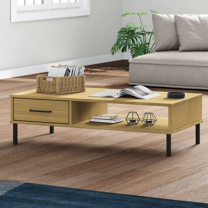 Salontafel met metalen poten OSLO massief grenenhout bruin MeubelReus