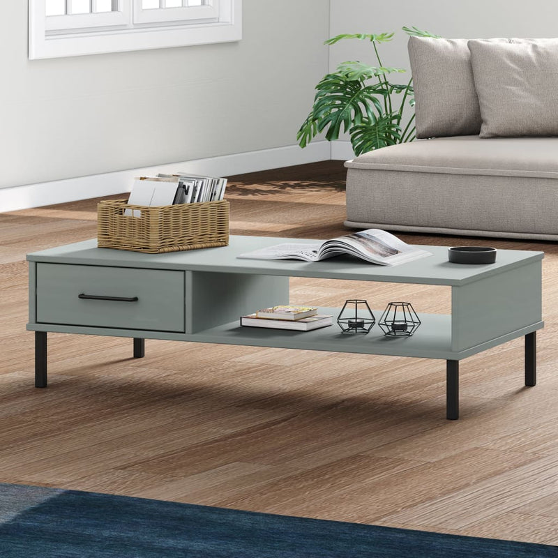 Salontafel met metalen poten OSLO massief grenenhout grijs MeubelReus
