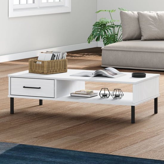 Salontafel met metalen poten OSLO massief grenenhout wit MeubelReus