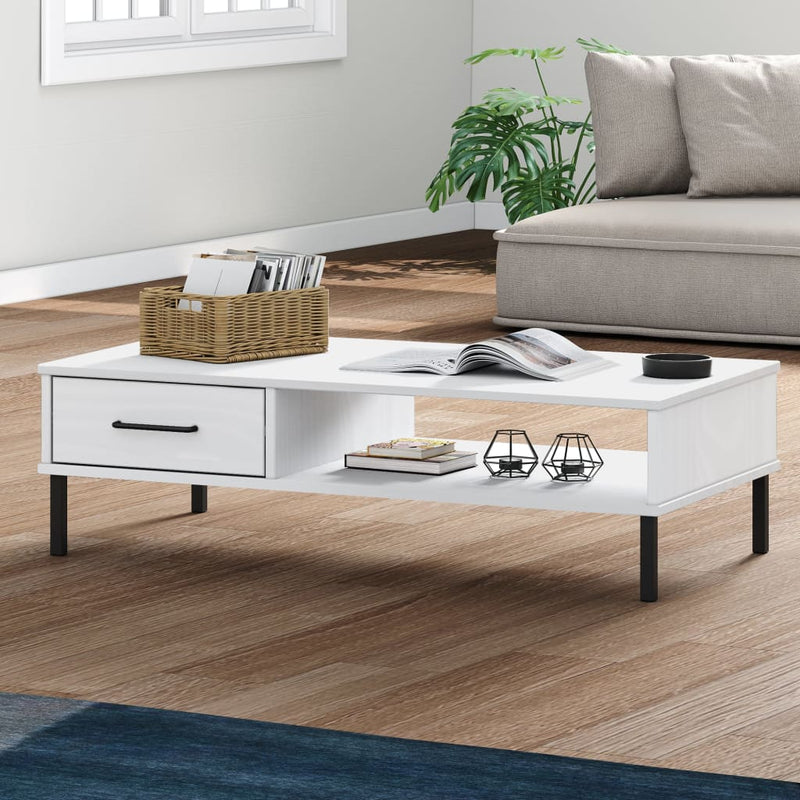 Salontafel met metalen poten OSLO massief grenenhout wit MeubelReus