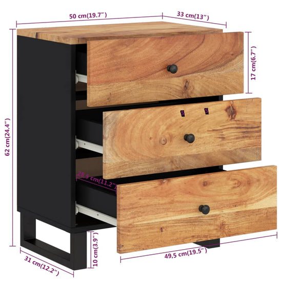 Nachtkastje 50x33x62 cm massief acaciahout en bewerkt hout MeubelReus