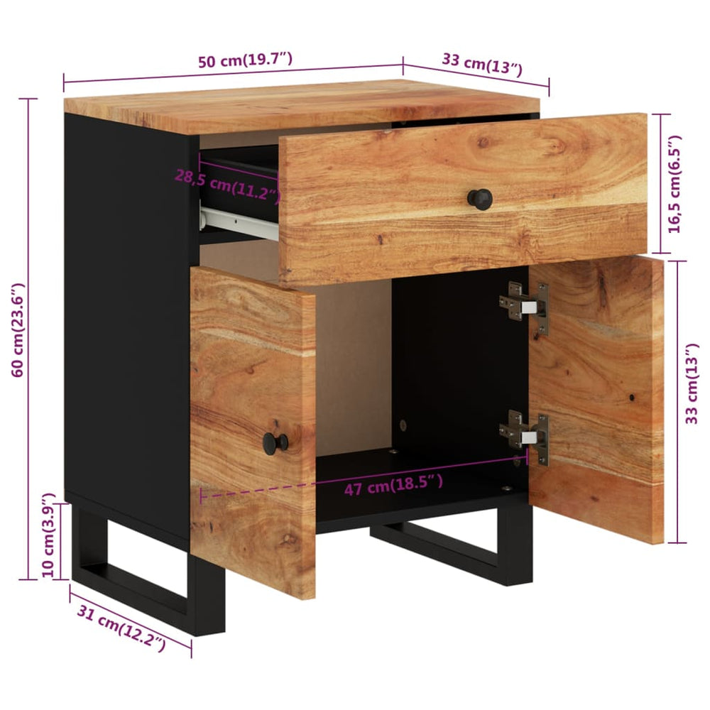 Nachtkastje 50x33x60 cm massief acaciahout en bewerkt hout MeubelReus