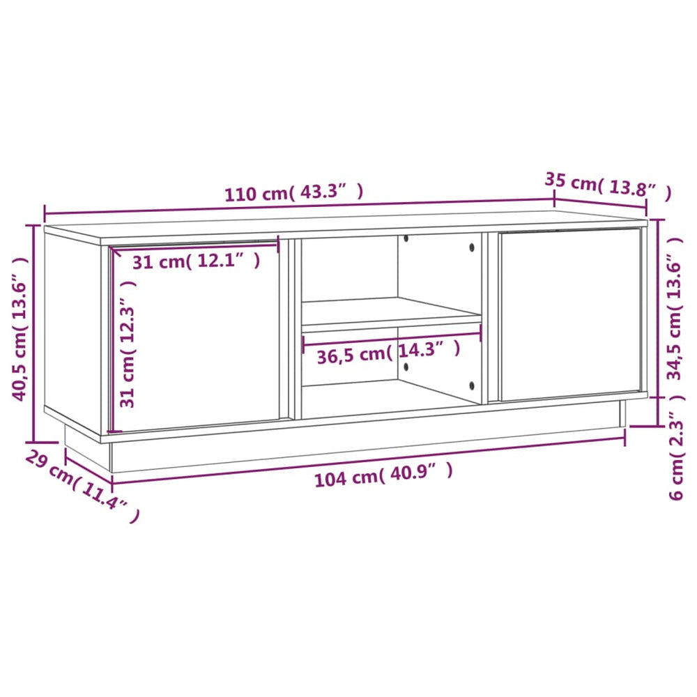 Tv-meubel 110x35x40,5 cm massief grenenhout grijs MeubelReus