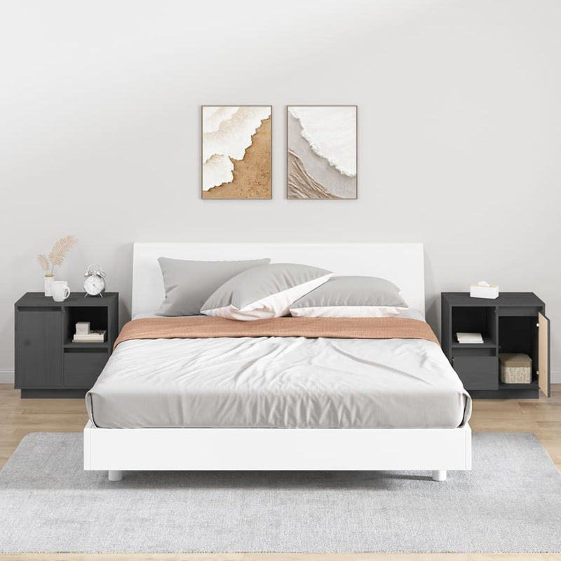 Nachtkastjes 2 st 50x34x50 cm massief grenenhout grijs MeubelReus