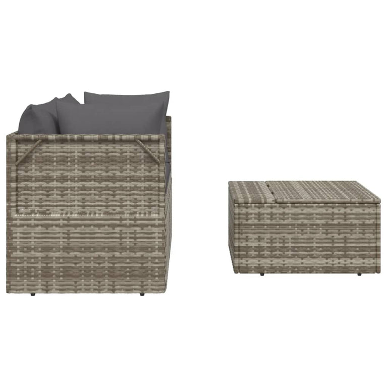 3-delige Loungeset met kussens poly rattan grijs MeubelReus