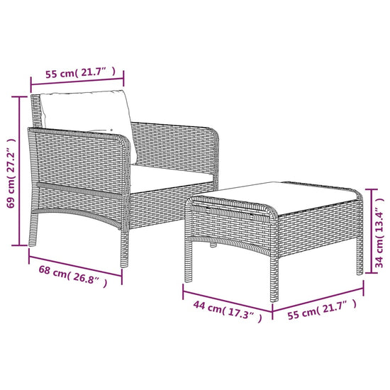 2-delige Loungeset met kussens poly rattan zwart MeubelReus