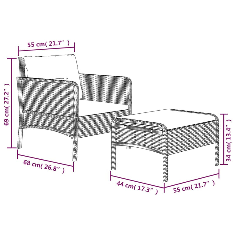 2-delige Loungeset met kussens poly rattan zwart MeubelReus