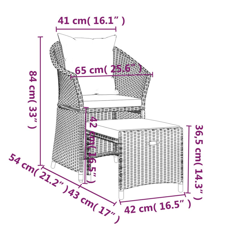 2-delige Loungeset met kussens poly rattan zwart MeubelReus