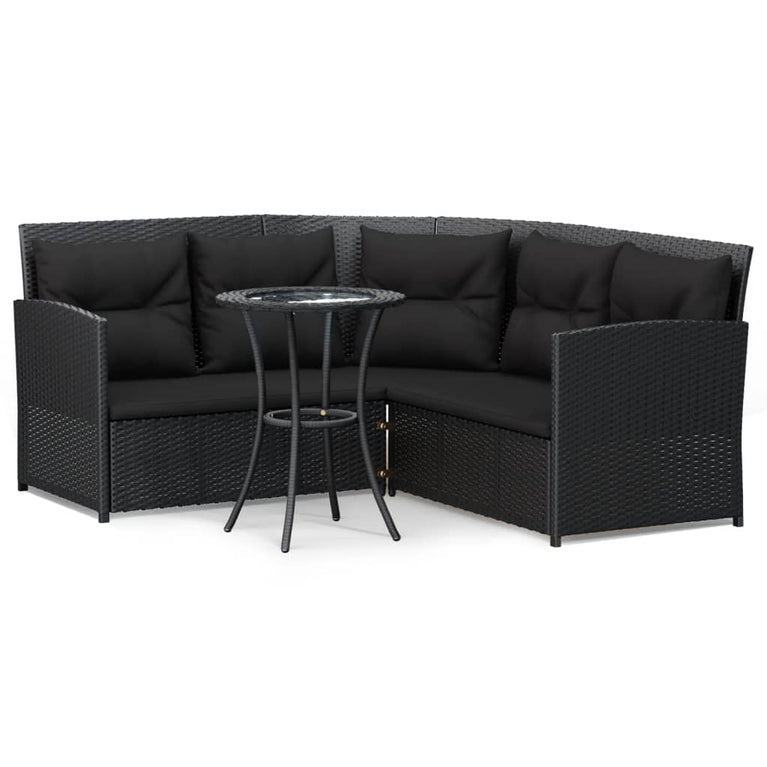 2-delige Loungeset met kussens L-vormig poly rattan zwart MeubelReus