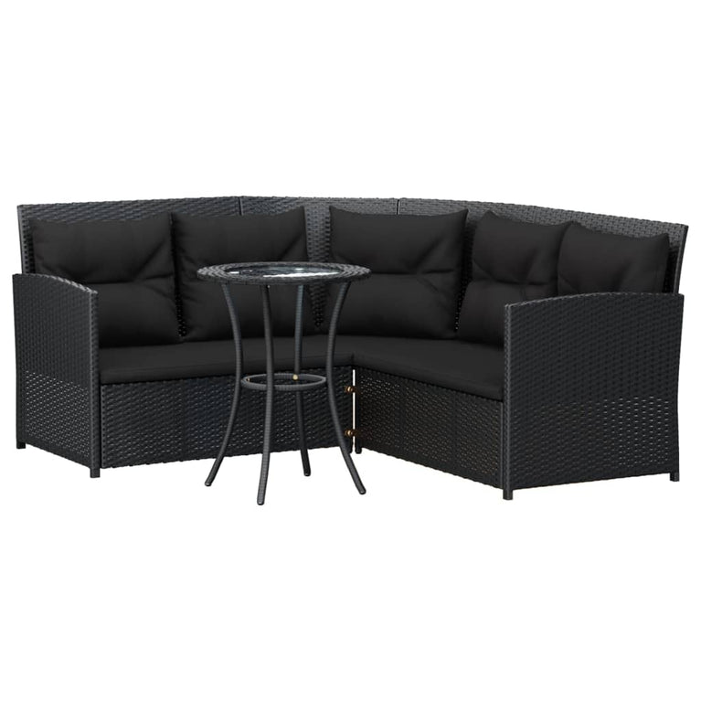 2-delige Loungeset met kussens L-vormig poly rattan zwart MeubelReus