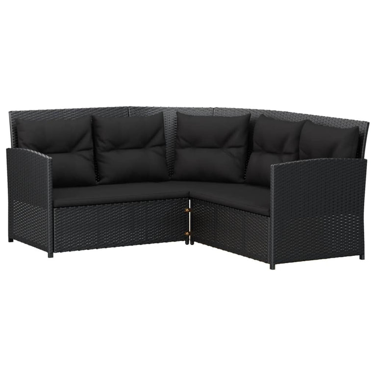 2-delige Loungeset met kussens L-vormig poly rattan zwart MeubelReus