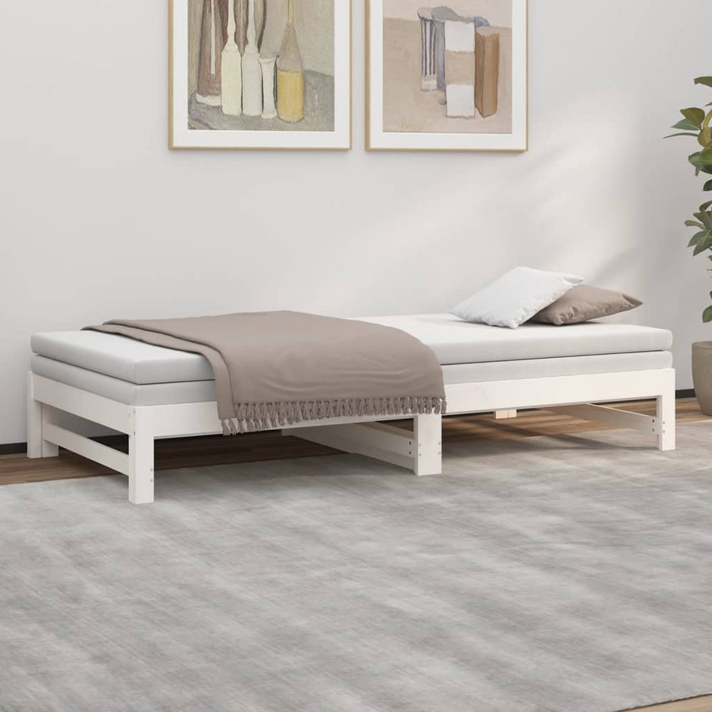 Slaapbank uitschuifbaar 2x(80x200) cm massief grenenhout wit MeubelReus
