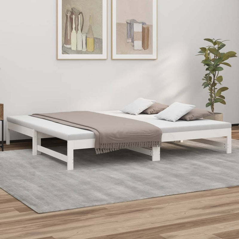 Slaapbank uitschuifbaar 2x(80x200) cm massief grenenhout wit MeubelReus