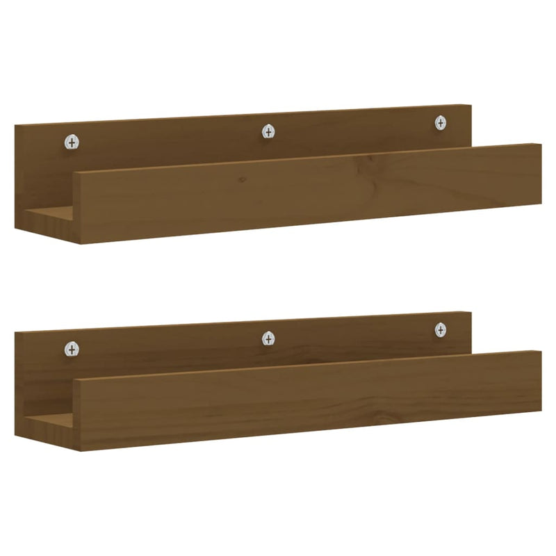 Wandschappen 2 st 50x12x9 cm massief grenenhout honingbruin MeubelReus