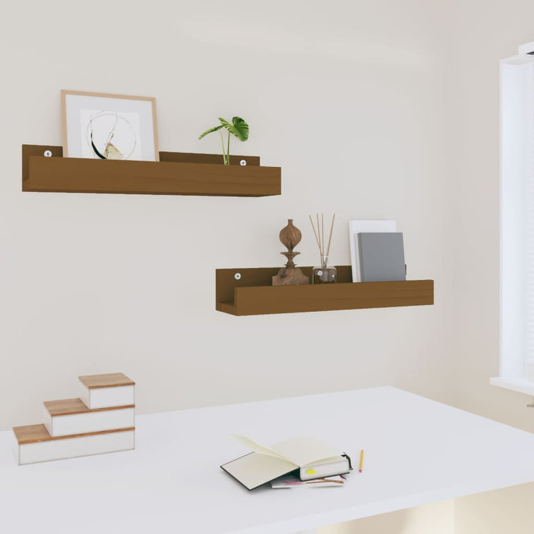 Wandschappen 2 st 50x12x9 cm massief grenenhout honingbruin MeubelReus