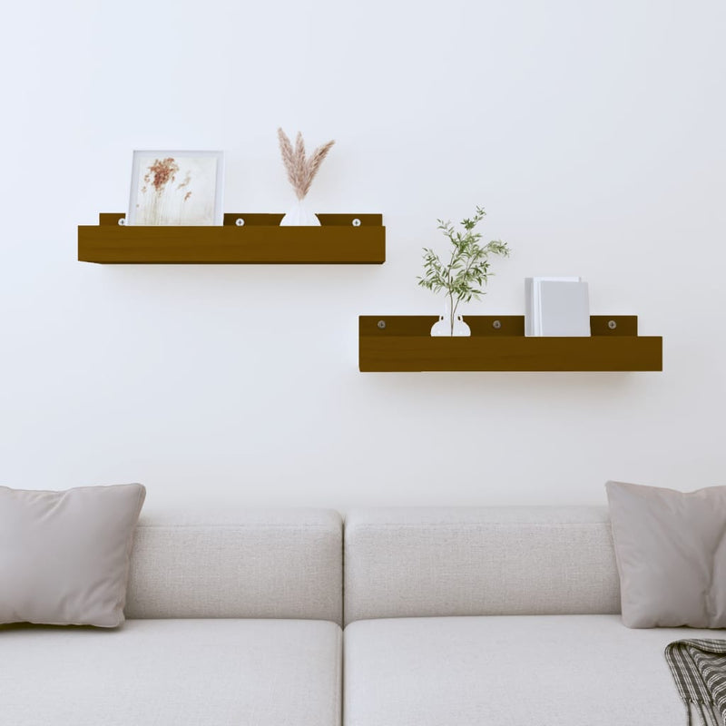 Wandschappen 2 st 50x12x9 cm massief grenenhout honingbruin MeubelReus