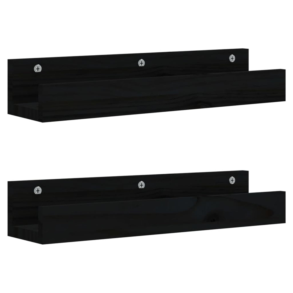 Wandschappen 2 st 50x12x9 cm massief grenenhout zwart MeubelReus
