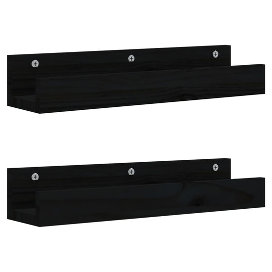 Wandschappen 2 st 50x12x9 cm massief grenenhout zwart MeubelReus