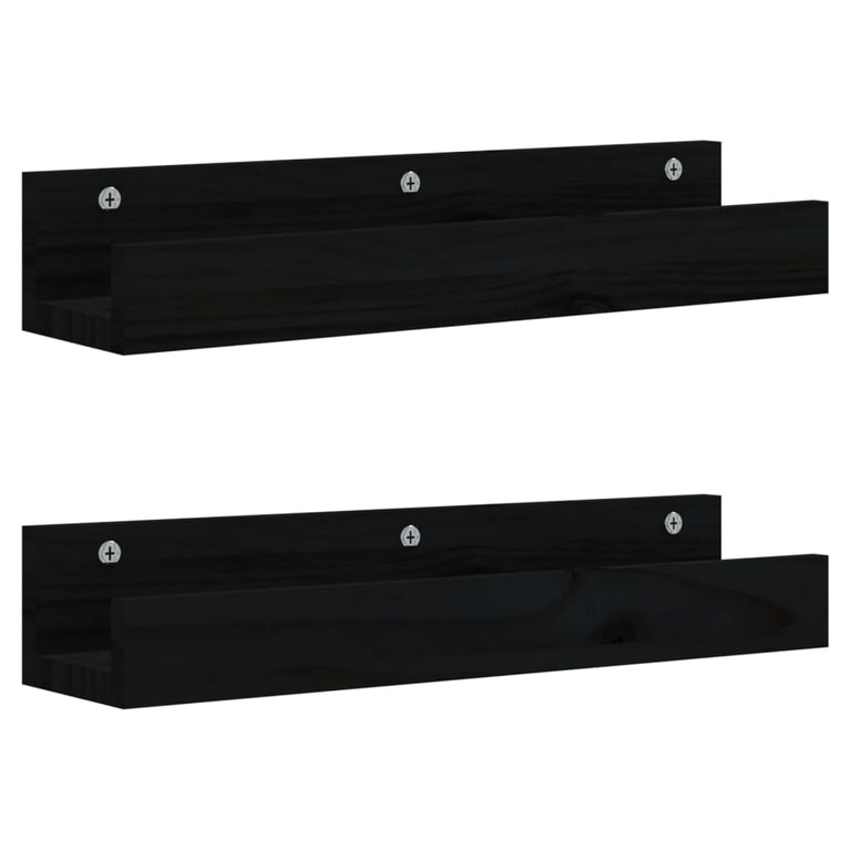 Wandschappen 2 st 50x12x9 cm massief grenenhout zwart MeubelReus