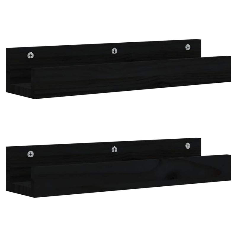Wandschappen 2 st 50x12x9 cm massief grenenhout zwart MeubelReus