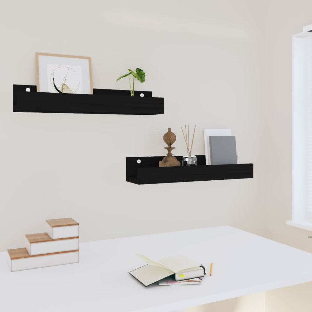 Wandschappen 2 st 50x12x9 cm massief grenenhout zwart MeubelReus