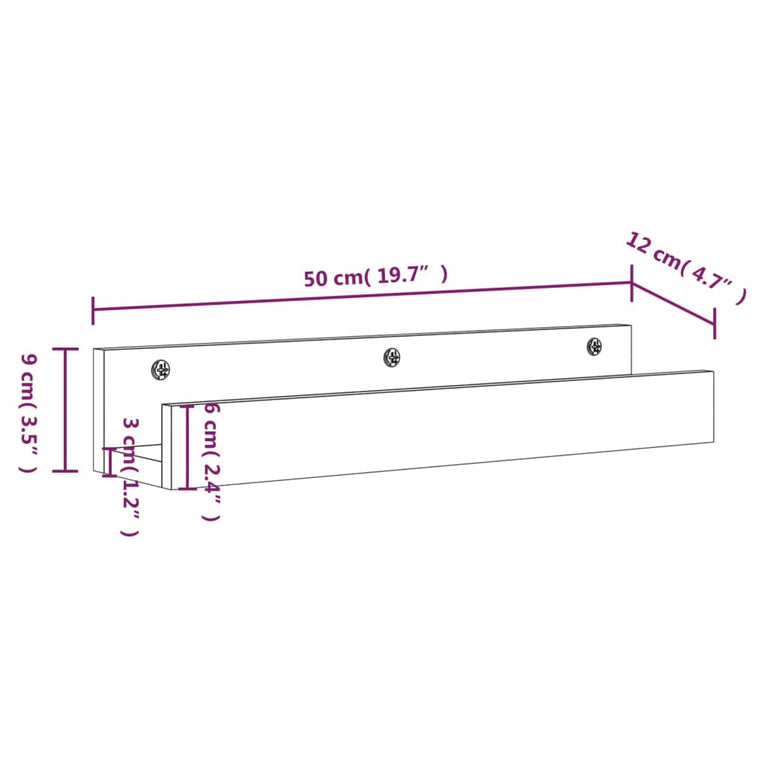 Wandschappen 2 st 50x12x9 cm massief grenenhout zwart MeubelReus