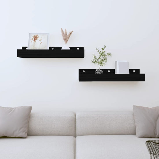 Wandschappen 2 st 50x12x9 cm massief grenenhout zwart MeubelReus
