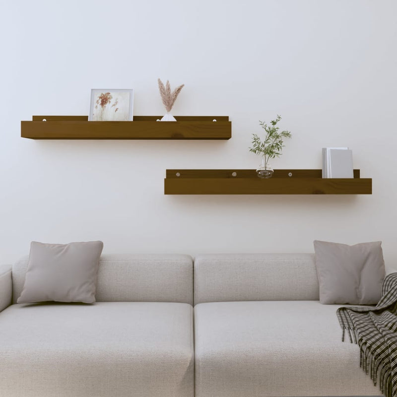 Wandschappen 2 st 80x12x9 cm massief grenenhout honingbruin MeubelReus