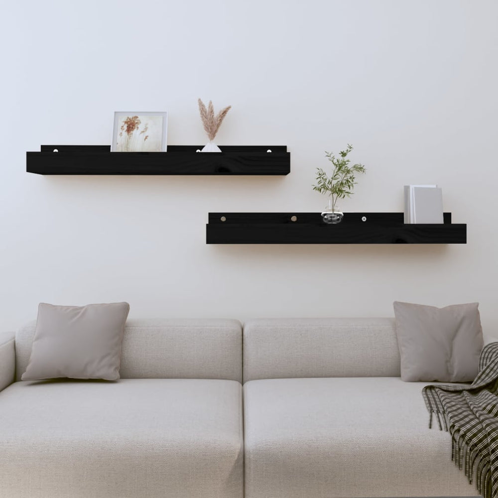 Wandschappen 2 st 80x12x9 cm massief grenenhout zwart MeubelReus