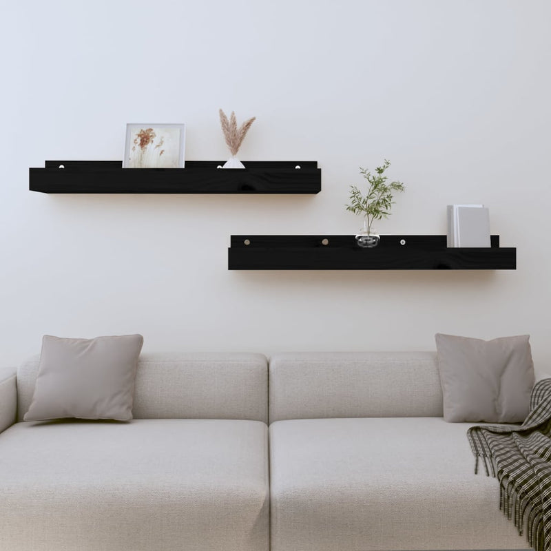 Wandschappen 2 st 80x12x9 cm massief grenenhout zwart MeubelReus