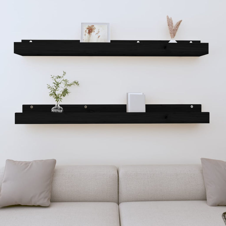 Wandschappen 2 st 110x12x9 cm massief grenenhout zwart MeubelReus
