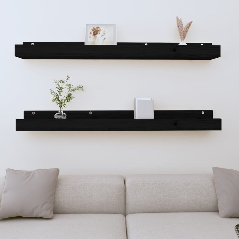 Wandschappen 2 st 110x12x9 cm massief grenenhout zwart MeubelReus