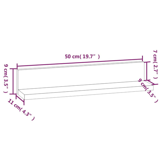 Wandkasten 2 st 50x11x9 cm massief grenenhout grijs MeubelReus