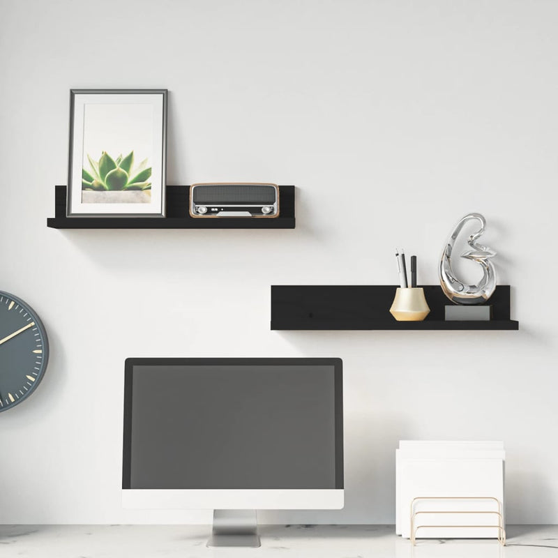 Wandkasten 2 st 50x11x9 cm massief grenenhout zwart MeubelReus