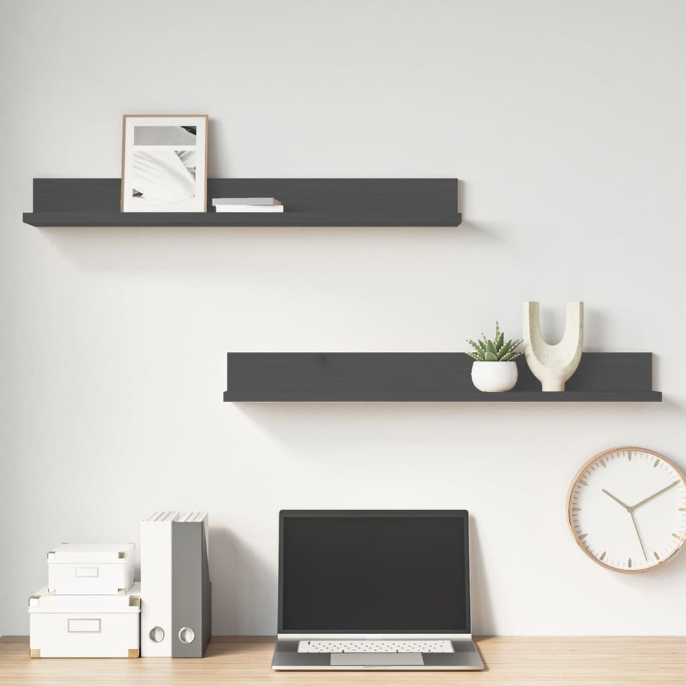 Wandkasten 2 st 80x11x9 cm massief grenenhout grijs MeubelReus