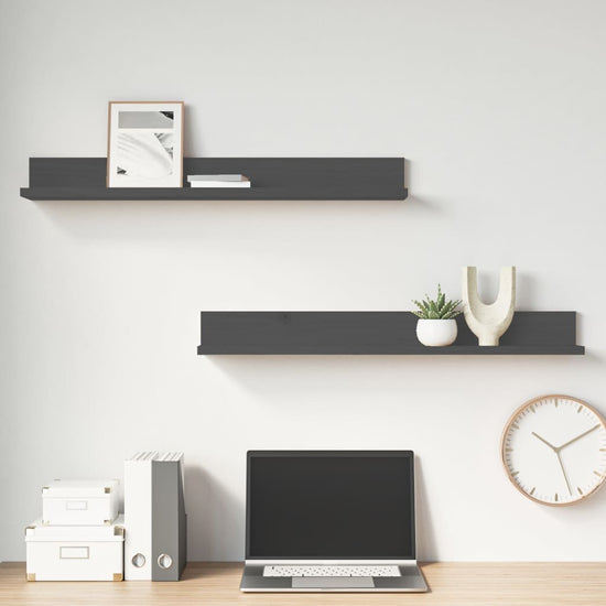 Wandkasten 2 st 80x11x9 cm massief grenenhout grijs MeubelReus