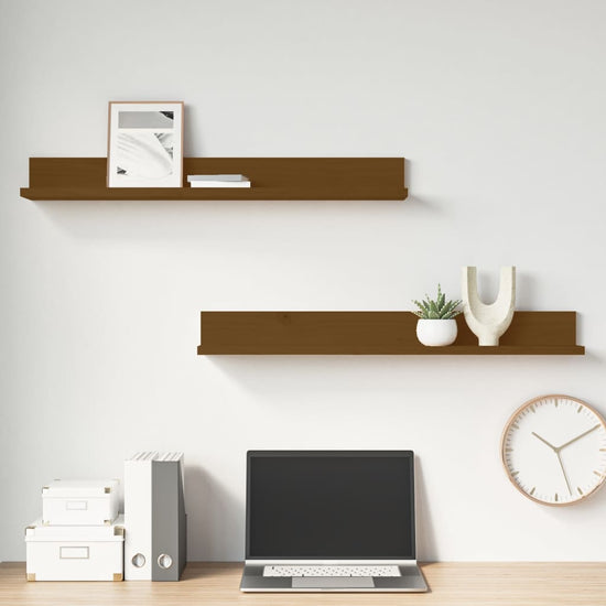 Wandkasten 2 st 80x11x9 cm massief grenenhout honingbruin MeubelReus
