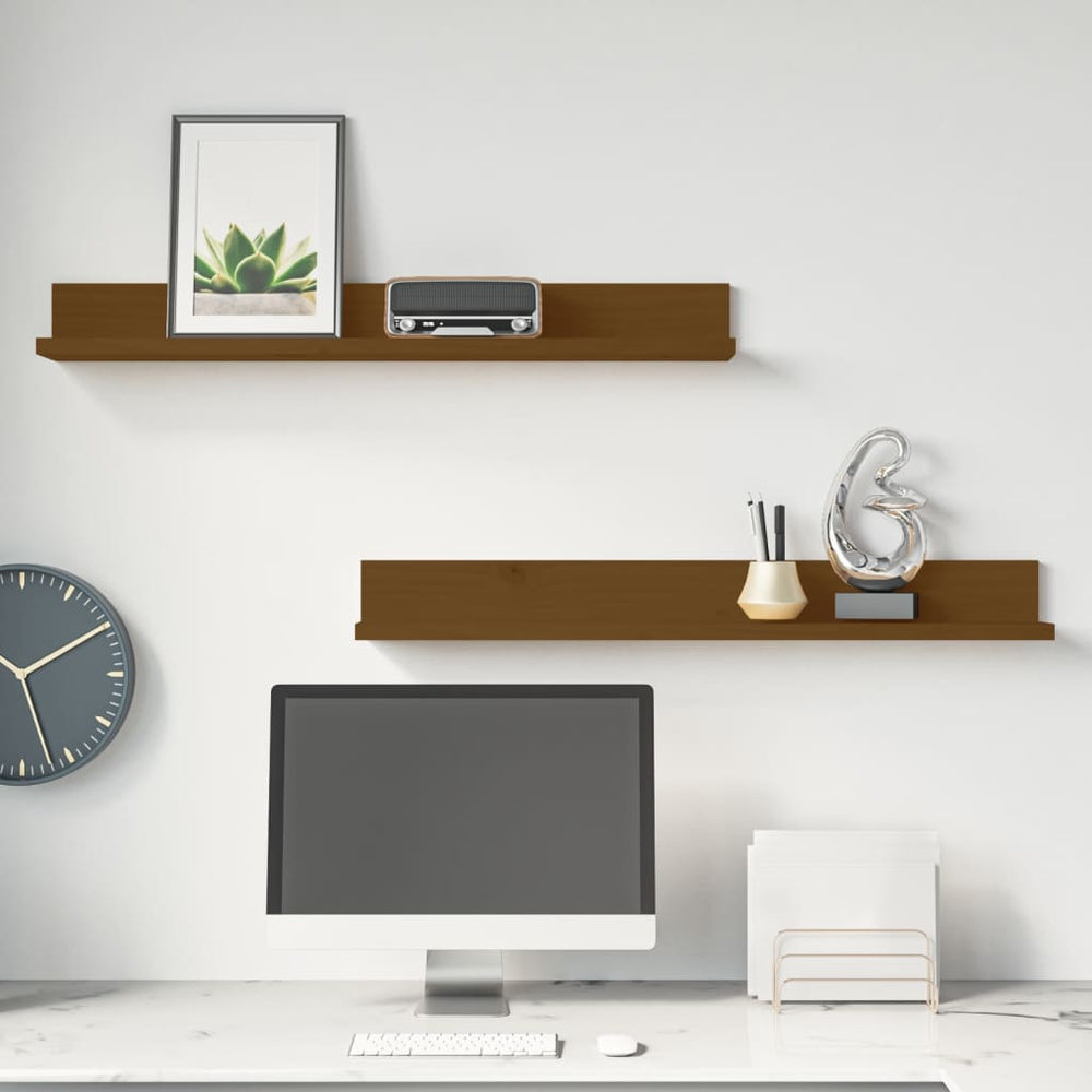 Wandkasten 2 st 80x11x9 cm massief grenenhout honingbruin MeubelReus