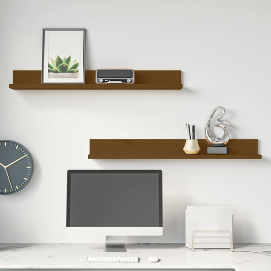 Wandkasten 2 st 80x11x9 cm massief grenenhout honingbruin MeubelReus
