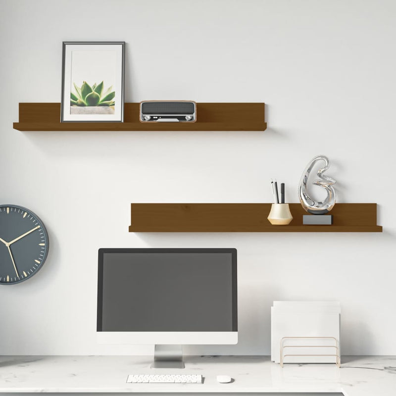 Wandkasten 2 st 80x11x9 cm massief grenenhout honingbruin MeubelReus
