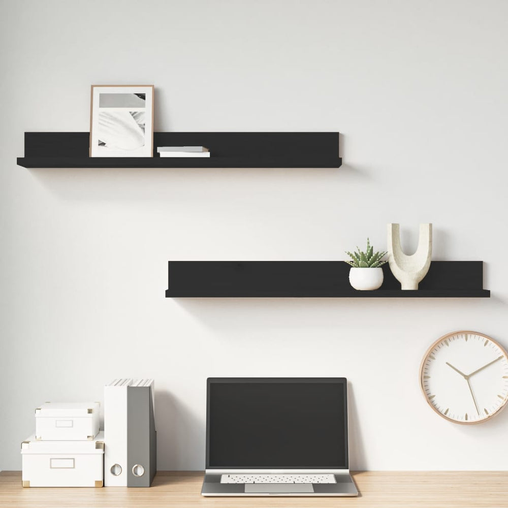 Wandkasten 2 st 80x11x9 cm massief grenenhout zwart MeubelReus