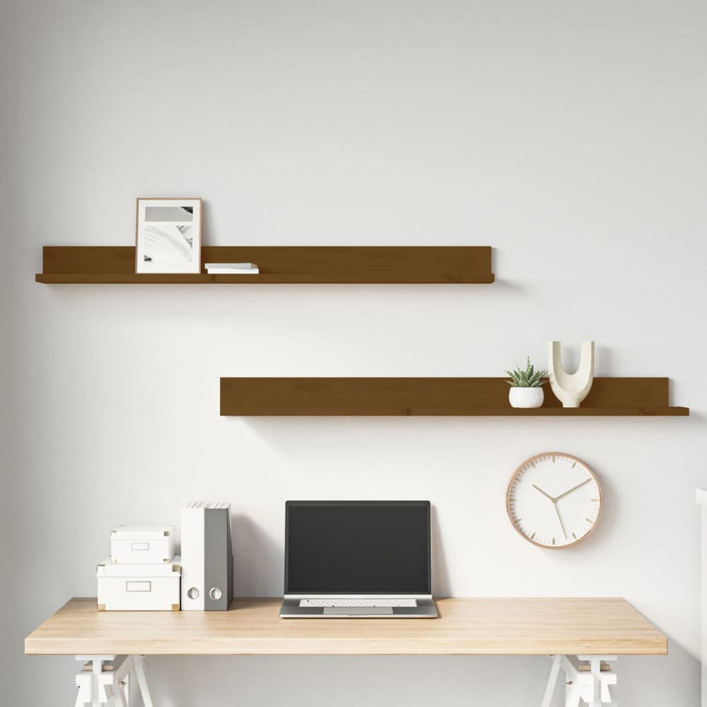 Wandkasten 2 st 110x11x9 cm massief grenenhout honingbruin MeubelReus